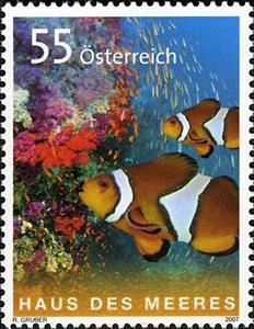 Stamp, 50th Anniversary of the Haus des Meeres, Austria,  , Corals and Sponges, Sea Life, Animals (Fauna), Fishes