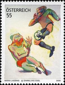 Stamp, Defence, Austria,  , Sport, Paintings, Art, Football (Soccer)
