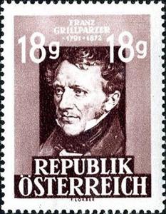 Stamp, Franz Grillparzer, 75th anniversary of his death, Austria,  , Literary People (Poets and Writers)