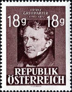 Stamp, Franz Grillparzer, 75th anniversary of his death, Austria,  , Literary People (Poets and Writers)