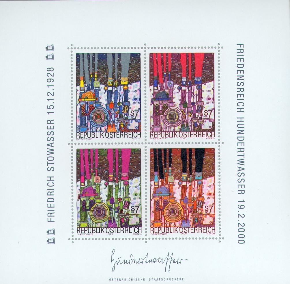 "Blue Blues" (4 color variants), by F. Hundertwasser