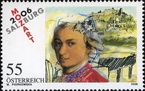 Stamp, Mozart in Salzburg, Austria,  , Music, Musical Instruments, Composers, Fortresses / Strongholds