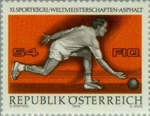 Stamp, Playing ninepins, Austria,  , Sport, Play (at) ninepins
