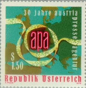 Stamp, Map of Europe & tickertape, Austria,  , Maps, Europe, Journalism