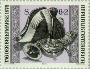 Stamp, Postillions' hat & honorary posthorn, Austria,  , Post Horns, Philately, Postmen, Stamp Day