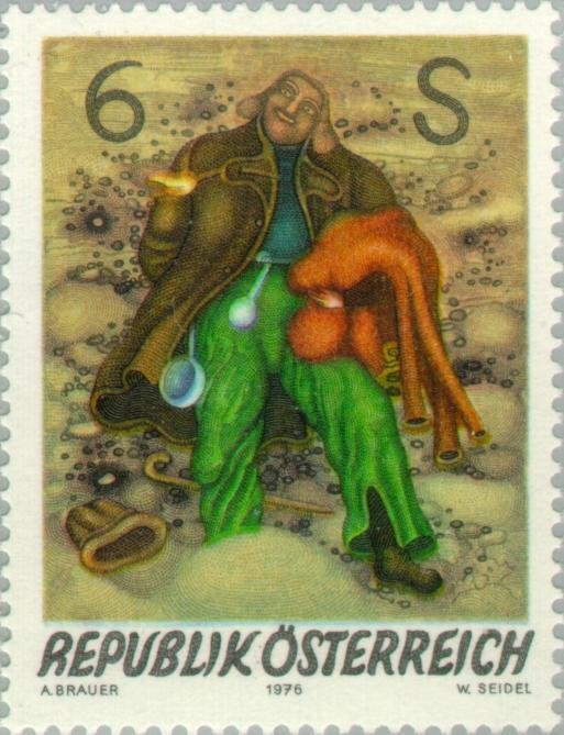"Dear Augustin" painting by Arik Brauer (b. 1929)