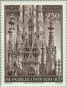 Stamp, Pinnacles & tracery of the main tower, Austria,  , Sculptures, Towers, Architecture, Gothic, Romanesque, Churches - Cathedrals - Basilicas - Chapels
