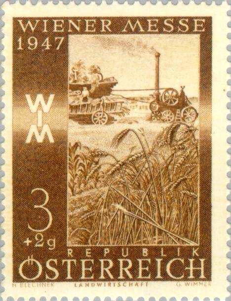 Treshing machine in wheatfield