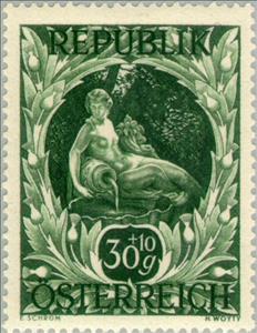Stamp, Nymph "Egeria" at the castle well in Schönbrunn, Austria,  , Sculptures, Expositions, Statues, Art