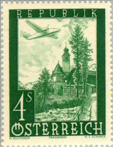 Stamp, Airplane over Prägraten (East Tyrol), Austria,  , Landscapes, Aviation, Aircrafts