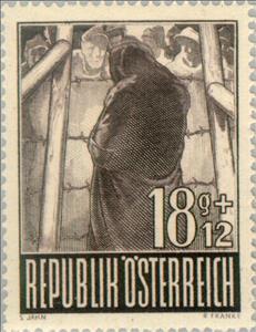 Stamp, Mother in front of barbed wire, Austria,  , Prisons