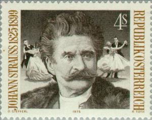 Stamp, Johann Strauss (1825-99) composer & dancing couples, Austria,  , Music, Composers, Dance