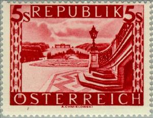 Stamp, Schönbrunn, palace gardens with gloriette (Vienna), Austria,  , Landscapes, Gardens, Palaces