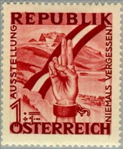 Stamp, Hand swearing oath & Austrian flag, Austria,  , Flags, Expositions, Hands