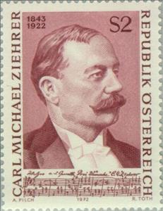 Stamp, 50th death anniversary of Carl Michael Ziehrer (1843-1922), , Austria,  , Music, Composers