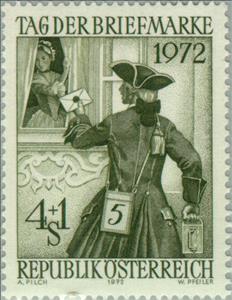 Stamp, Postman of the "Klapperpost", Vienna, Austria,  , Postal Services, Philately, Postmen, Stamp Day, Letters (Mail)