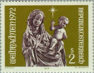 Stamp, "Madonna with Child", Austria,  , Sculptures, Christmas, Feasts, Statues
