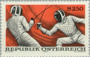 Stamp, Sport: Fencing, Austria,  , Weapons, Sport, Martial Arts, Fencing