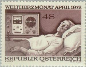 Stamp, Patient with heart monitor, Austria,  , Healthcare, Medical Science