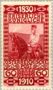 Stamp, Emperor Franz Joseph on horse, Austria,  , Heads of State, Mammals, Horses, Emperors, Animals (Fauna)