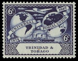 Stamp, Plane Ship and Globe, Trinidad and Tobago,  , Steamers, Aircrafts
