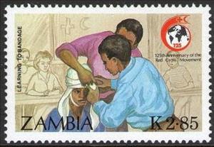 Stamp, Teaching first aid, Zambia,  , Red Cross and Red Crescent