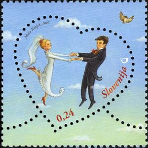 Stamp, Bride and Groom, Slovenia,  , Weddings, Hearts