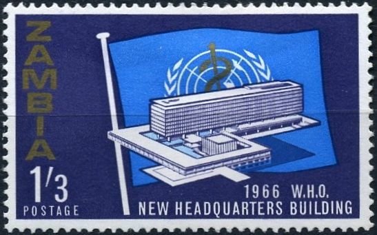 Administration building in Geneva, flag with emblem of the W