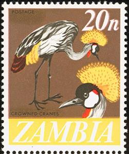 Stamp, Grey Crowned Crane (Balearica regulorum), Zambia,  , Birds, Animals (Fauna)