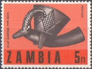 Stamp, Clay pipe bowl with antelope head, Zambia,  
