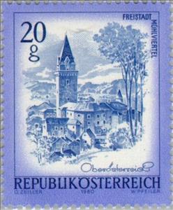 Stamp, Castle keep of Freistadt, Upper Austria, Austria,  , Landscapes, Towers, Castles