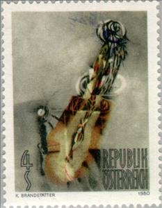 Stamp, "Lunar-figure" painting by Karl Brandstätter (b. 1946), Austria,  , Paintings, Art