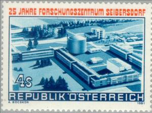 Stamp, Research Centre Seibersdorf, 25th anniversary, Austria,  , Science, Buildings