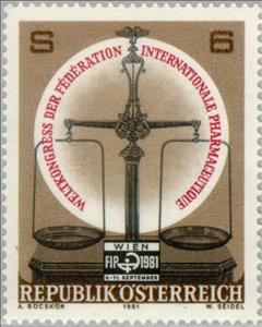 Stamp, Balance & congress badge, Austria,  , Healthcare, Measuring Instruments, Conferences, Scales (balance)