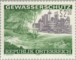 Stamp, Water protection: Industrial plant beside forest, Austria,  , Factories, Industry, Water, Environment Protection, Forests