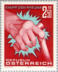 Stamp, Hand of someone affected with rheumatism, Austria,  , Healthcare, Hands