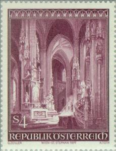 Stamp, Inner view of the cathedral, Austria,  , Sculptures, Architecture, Gothic, Romanesque, Churches - Cathedrals - Basilicas - Chapels