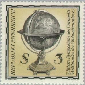 Stamp, Globus by Vincenzo Coronelli, Austria,  , Globes, Conferences, Crafts