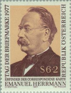Stamp, Dr Emanuel Herrmann (1839-1902) inventor of postcard, Austria,  , Philately, Изобретатели, Stamp Day, Postcards