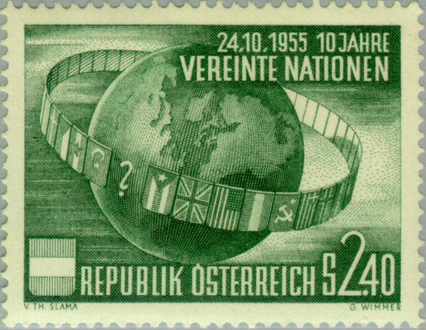 Globe surrounded by flag of the UNO members
