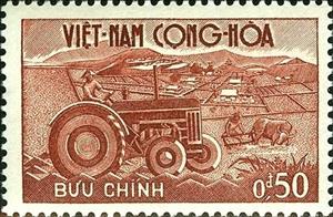 Stamp, Tractor and Plow, Vietnam, South,  , Agriculture, Agricultural Machinery