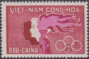 Stamp, Boy, Girl and Flaming Torch, Vietnam, South,  