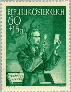 Stamp, Collector examining a stamp, Austria,  , Stamps, Philately, Stamp Collectors, Stamp Day