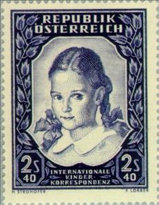 Stamp, Girls head, Austria,  , Communication, Children