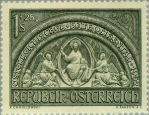 Stamp, Christus Pantokrator from the giant gate of St. Stephan, Vie, Austria,  , Sculptures, Religion, Churches - Cathedrals - Basilicas - Chapels