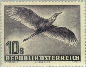 Stamp, Grey Heron (Ardea cinerea), Austria,  , Birds, Animals (Fauna)