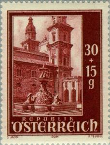 Stamp, Side view of the cathedral, Austria,  , Towers, Churches - Cathedrals - Basilicas - Chapels