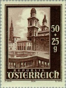 Stamp, Cathedral with square, Austria,  , Town Squares, Churches - Cathedrals - Basilicas - Chapels