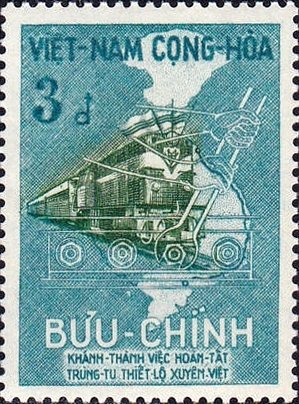 Stamp, Diesel Engine and Map of Vietnam, Vietnam, South,  , Maps, Railways