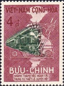 Stamp, Diesel Engine and Map of Vietnam, Vietnam, South,  , Maps, Railways